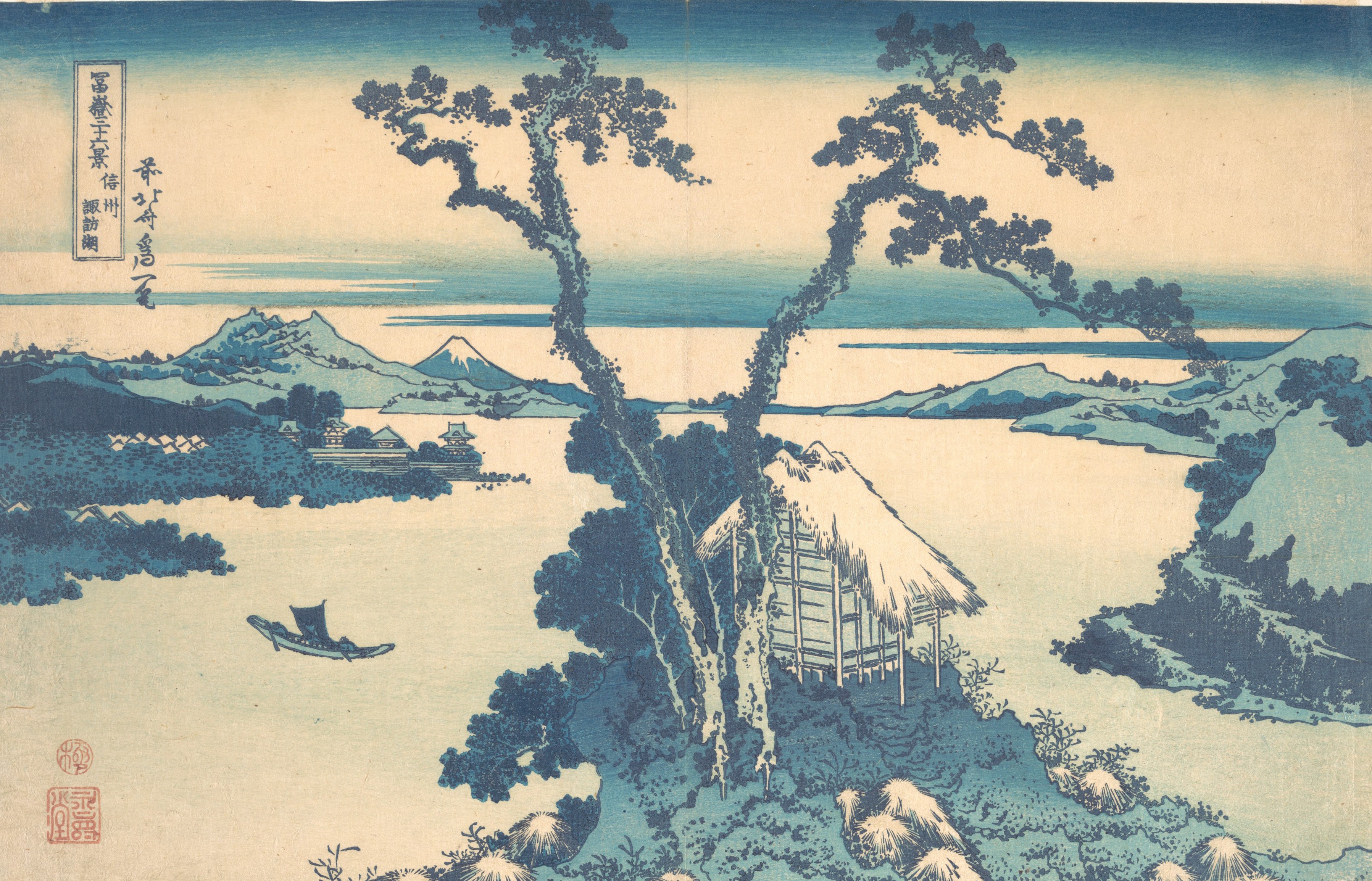 Le lac Suwa dans la province de Shinano, Hokusai, Trente-six vues du mont Fuji